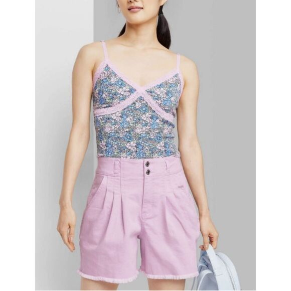 159 Wild Fable Lavender Purple High Rise A-Line Pleated Jean Denim Shorts - Picture 1 of 3